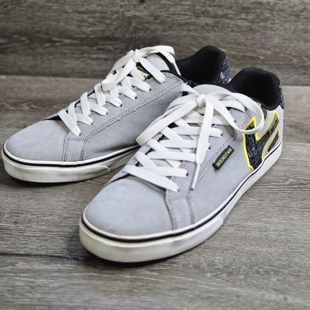 Etnies Rockstar Fader Vulc Skate Shoes Men's 10.5 Grey Black Yellow Suede w/ Box